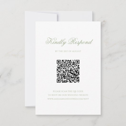 Sage Green Floral Monogram Crest Wedding QR Code RSVP Kaartje (Voorkant)
