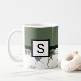 Sage Green Floral Monogram Koffiemok