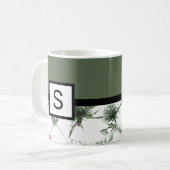 Sage Green Floral Monogram Koffiemok (Voorkant links)