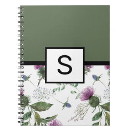 Sage Green Floral Monogram Notitieboek