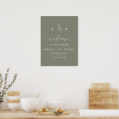 Sage Green Floral Monogram Script Welkome bruiloft Poster (Keuken)