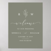 Sage Green Floral Monogram Script Welkome bruiloft Poster (Voorkant)