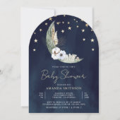 Sage Green Floral Moon Navy Blue Arch Baby shower Kaart (Voorkant)