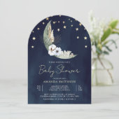 Sage Green Floral Moon Navy Blue Arch Baby shower Kaart (Staand voorkant)