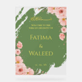 Sage Green Floral Moslim Nikkah Welkomstbord Acryl Bord (Voorkant)