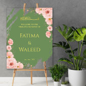 Sage Green Floral Moslim Nikkah Welkomstbord Acryl Bord