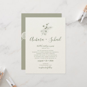 Sage Green Floral Muslim Weduwen Invitation Kaart