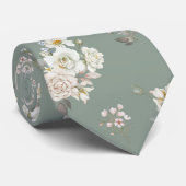 Sage Green Floral Necktie for Wedding Stropdas (Opgerold)