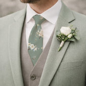 Sage Green Floral Necktie for Wedding Stropdas