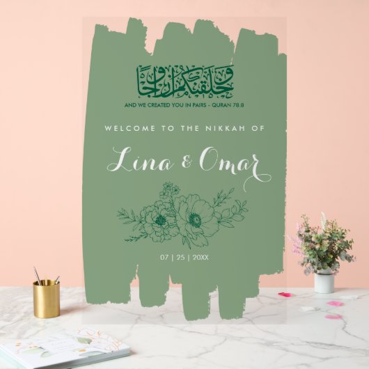 Sage Green Floral Nikkah Acrylic Sign Acryl Bord (Huwelijk)