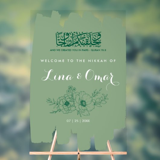 Sage Green Floral Nikkah Acrylic Sign Acryl Bord (Neutraal)