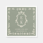 Sage Green Floral Old Money Monogram Crest Wedding Servet (Voorkant)