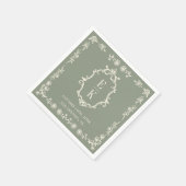 Sage Green Floral Old Money Monogram Crest Wedding Servet (Hoek)