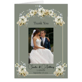 Sage Green Floral Photo Wedding Thank You