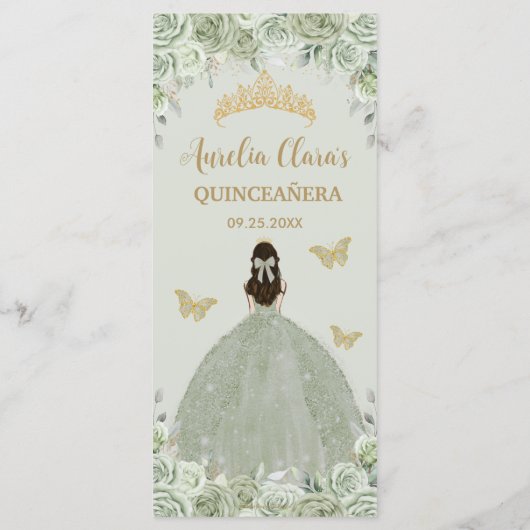 Sage Green Floral Princess Gold Quinceañera Menu (Achterkant)
