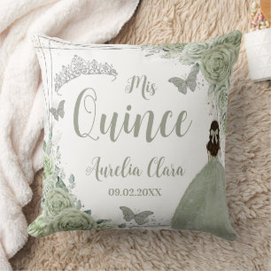 Sage Green Floral Princess Silver 15 Quinceañera Kussen