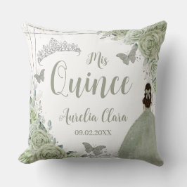 Sage Green Floral Princess Silver 15 Quinceañera Kussen