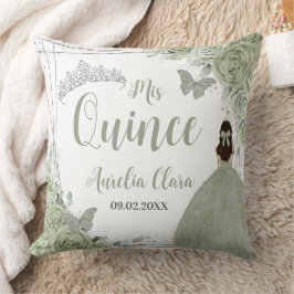 Sage Green Floral Princess Silver 15 Quinceañera Kussen