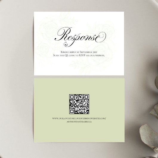 Sage Green Floral QR Code Wedding RSVP Script Kaartje