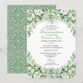 Sage Green Floral Quinceanera Birthday Kaart