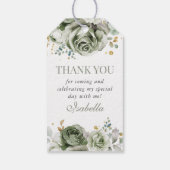 Sage Green Floral Quinceanera Dank u voor uw plezi Cadeaulabel (Achterkant)