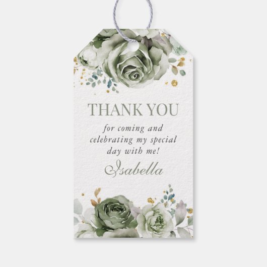 Sage Green Floral Quinceanera Dank u voor uw plezi Cadeaulabel (Achterkant)