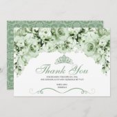 Sage Green Floral Quinceanera Hartelijk dank Bedankkaart (Voorkant / Achterkant)