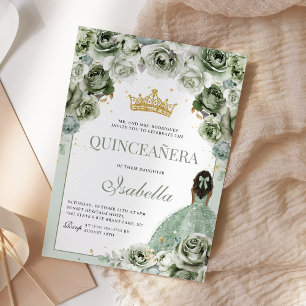Sage Green Floral Quinceanera Mis Quince Anos Kaart