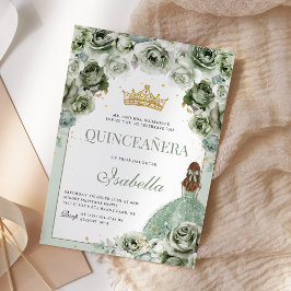 Sage Green Floral Quinceanera Mis Quince Anos Kaart