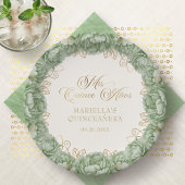 Sage Green Floral Quinceanera Papieren Bordje