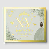 Sage Green Floral Quinceañera Quince 15 XV Gold Gastenboek (Voorkant)