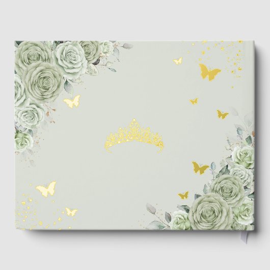 Sage Green Floral Quinceañera Quince 15 XV Gold Gastenboek (Achterkant)
