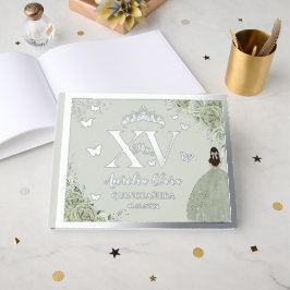 Sage Green Floral Quinceañera Quince 15 XV Zilver Gastenboek