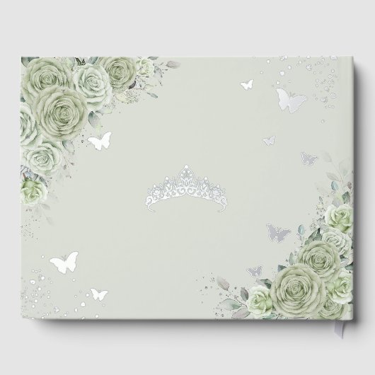 Sage Green Floral Quinceañera Quince 15 XV Zilver Gastenboek (Achterkant)