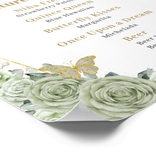 Sage Green Floral Quinceanera Signature Cocktails Poster (Hoek)