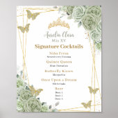 Sage Green Floral Quinceanera Signature Cocktails Poster (Voorkant)