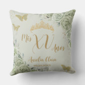 Sage Green Floral Quinceanera Verjaardag Vlinders Kussen (Achterkant)