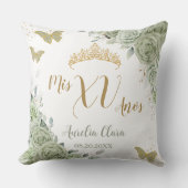 Sage Green Floral Quinceanera Verjaardag Vlinders Kussen (Voorkant)