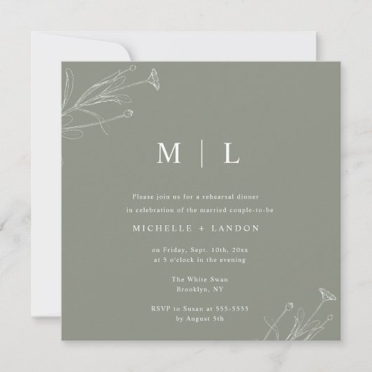 Sage Green Floral Rehearsal Dinner Invitation Kaart (Voorkant)
