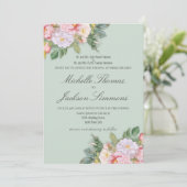 Sage Green Floral Romantisch Huwelijk Kaart (Staand voorkant)