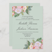 Sage Green Floral Romantisch Huwelijk Kaart (Voorkant / Achterkant)