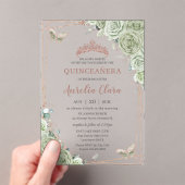 Sage Green Floral Roos Gold Quinceañera Verjaardag Acryl Uitnodigingen (Insitu (Draagbaar))