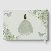 Sage Green Floral Roos Princess Silver Quinceañera Gastenboek (Achterkant)