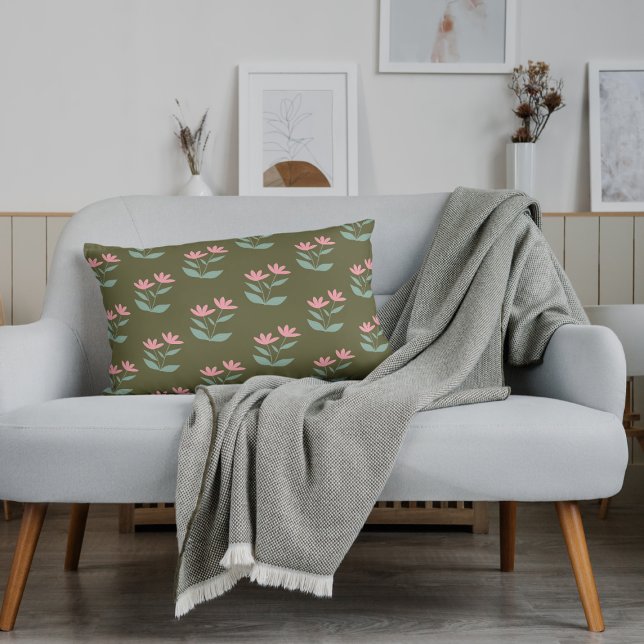 Sage Green Floral Roze Sierkussen Kussen (Creator heeft geüpload)