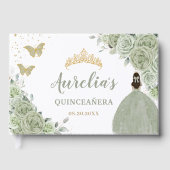 Sage Green Floral Rozen Princess Gold Quinceañera Gastenboek (Voorkant)