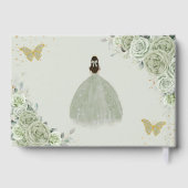 Sage Green Floral Rozen Princess Gold Quinceañera Gastenboek (Achterkant)