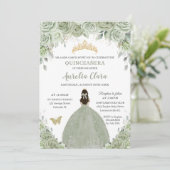 Sage Green Floral Rozen Princess Gold Quinceañera Kaart (Staand voorkant)