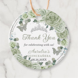 Sage Green Floral Rozen Silver Tiara Butterflies Bedankjes Labels