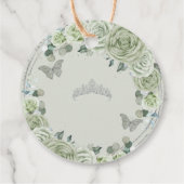 Sage Green Floral Rozen Silver Tiara Butterflies Bedankjes Labels (Achterkant)