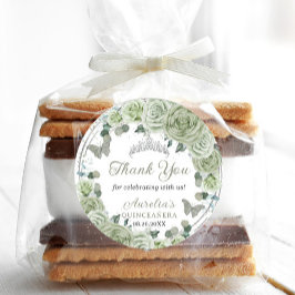 Sage Green Floral Rozen Silver Tiara Butterflies Ronde Sticker